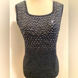 Black Sleeveless Knit Top with Silver Sequin Accents - Size L - EUC